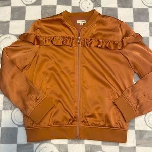 Silky satin light, copper zip up ruffle jacket🧡